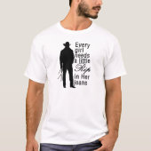 女の子はジーンズ、カウボーイに少しずつ足を引っ張る Tシャツ (正面)