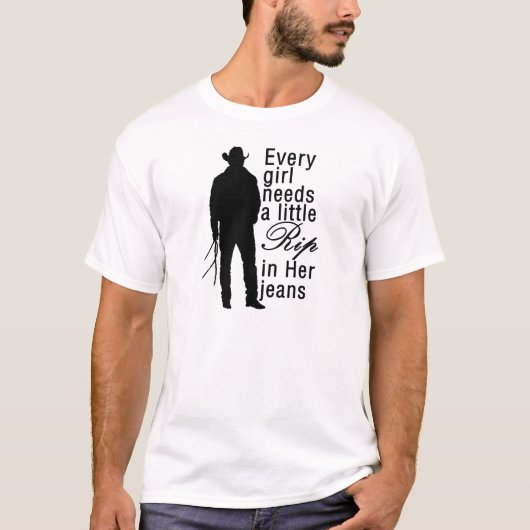 女の子はジーンズ、カウボーイに少しずつ足を引っ張る Tシャツ (正面)