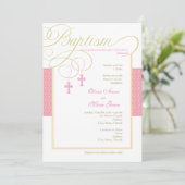 女の子はダマスク織の洗礼の招待状を結び付けます 招待状 (スタンド正面)