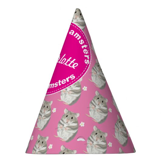 女の子はパーティーハットとグレーと白のハムスターに命名 パーティーハット (右)