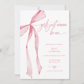 女の子はピンクのワンボウで1歳の誕生日を迎えたい 招待状 (正面)