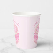 女の子はピンクのワンポイントで1歳おめでとう 紙コップ (右)