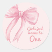 女の子はピンクの弓でワンベア コケッタ バースデー ラウンドシール (正面)
