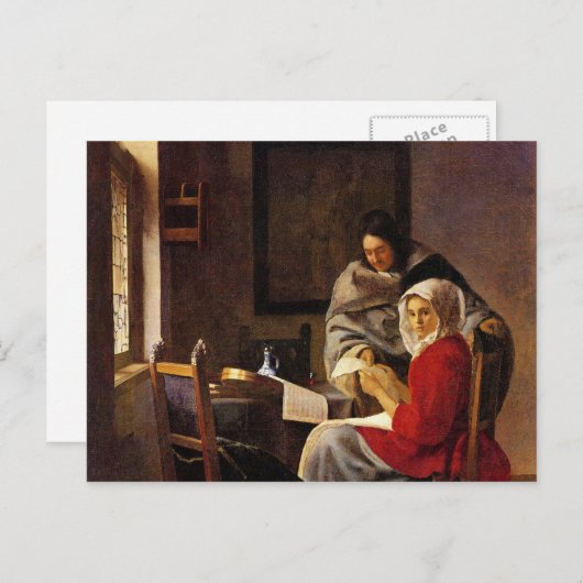女の子はヨハネス・ヴェルメールによって彼女の音楽を中断した ポストカード (正面/裏面)