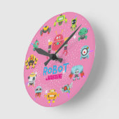 女の子はロボット好きピンクおもしろい漫画 ラウンド壁時計 (傾斜)