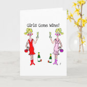 女の子はワインを飲み干した!おもしろいワインプリント カード (黄色い花)