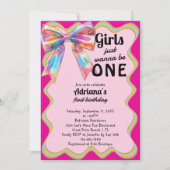 女の子はワンガーワンバースデーレトロ1位パーティー 招待状 (正面)