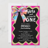 女の子はワンガーワンバースデーレトロ1位パーティー 招待状 (正面)