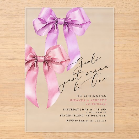 女の子はワンツイン・ガールズの誕生日を過ごしたい アクリル招待状 (正面)