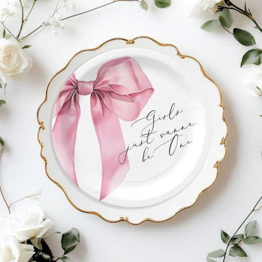 女の子はワンピンクボウになりたい1歳の誕生日 ペーパープレート