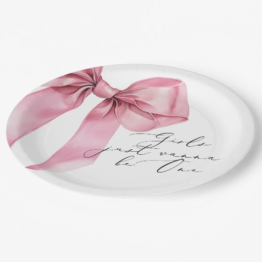女の子はワンピンクボウになりたい1歳の誕生日 ペーパープレート (アングル)