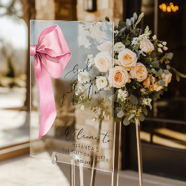 女の子はワンピンクボウへようこそエレガント アクリルサイン