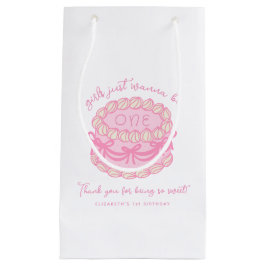 女の子はワンピンクボウ1歳の誕生日 スモールペーパーバッグ