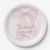 女の子はワンピンクボウ1歳の誕生日 ペーパープレート (正面)