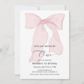 女の子はワンピンクボウ1歳の誕生日 招待状 (正面)