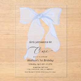 女の子はワンブルーボウ1歳の誕生日 アクリル招待状