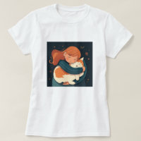 女の子は可愛い猫の漫画を抱く。子どもとおもしろい動物