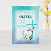 女の子は名前の最初告白の子ヒツジの十字を個人化します カード (黄色い花)