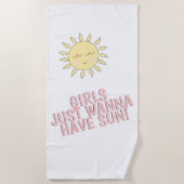女の子は太陽を欲しがる！かわいい夏の引用文 ビーチタオル (正面)