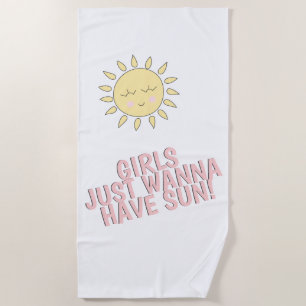 女の子は太陽を欲しがる!かわいい夏の引用文 ビーチタオル