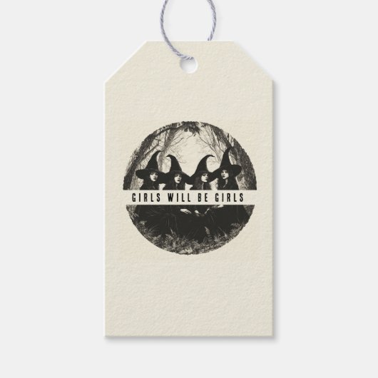 「女の子は女の子だ | かわいい魔女をテーマにしたハロウィーン ギフトタグ (正面)