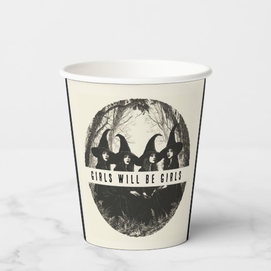 「女の子は女の子だ | かわいい魔女をテーマにしたハロウィーン 紙コップ (裏面)