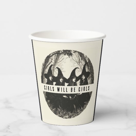 「女の子は女の子だ | かわいい魔女をテーマにしたハロウィーン 紙コップ (正面)