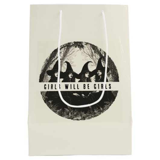 「女の子は女の子だ | かわいい魔女をテーマにした ミディアムペーパーバッグ (裏面)