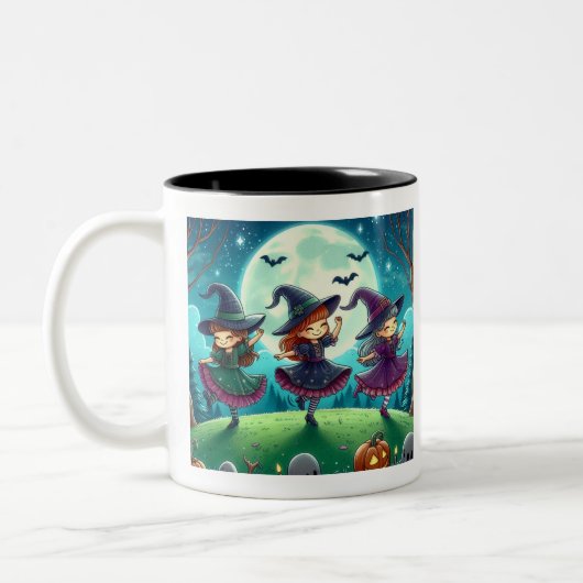 女の子は女の子になる引用文、月明かりの中の魔女 ツートーンマグカップ (左)
