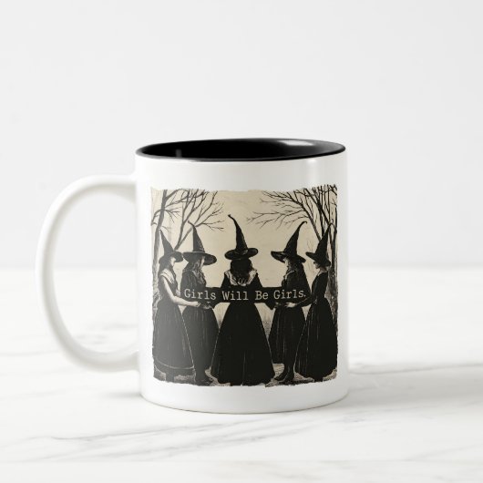 女の子は女の子になる | かわいい魔女をテーマにしたハロウィーン ツートーンマグカップ (左)