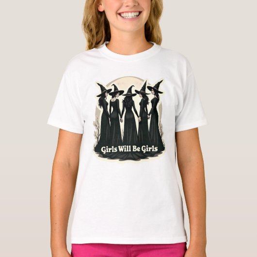 女の子は女の子になる(魔女ハロウィーンテーマ) Tシャツ (正面)