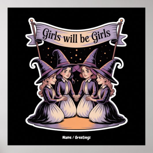 女の子は女の子の魔女おもしろいハロウィーンフェミニズム ポスター (正面)