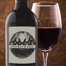 女の子は女の子の魔女をテーマにしたカスタムハロウィーン ワインラベル