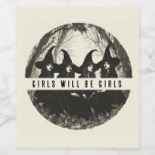 女の子は女の子の魔女をテーマにしたカスタムハロウィーン ワインラベル (シングルラベル)