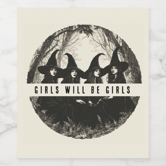 女の子は女の子の魔女をテーマにしたカスタムハロウィーン ワインラベル (シングルラベル)