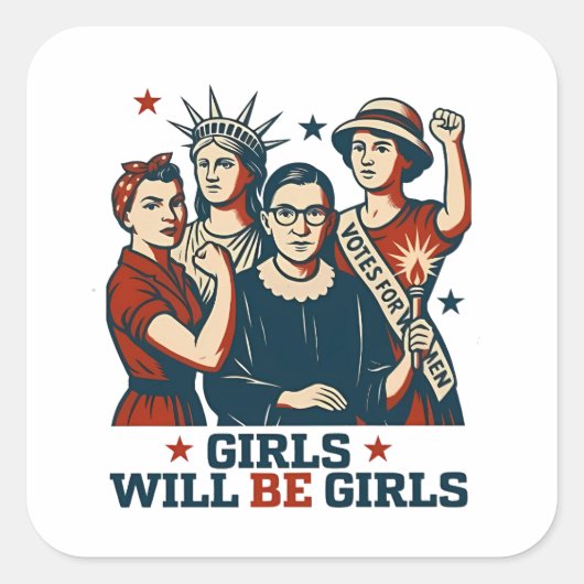 女の子は女の子フェミニズム女性のエミューメントになる スクエアシール (正面)