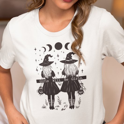 女の子は女の子、魔女は魔女 ヴィンテージ風魔法使い トライブレンドTシャツ