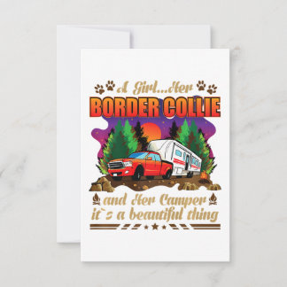 女の子は彼女の縁どコリーと彼女のキャンパーの愛犬家 サンキューカード
