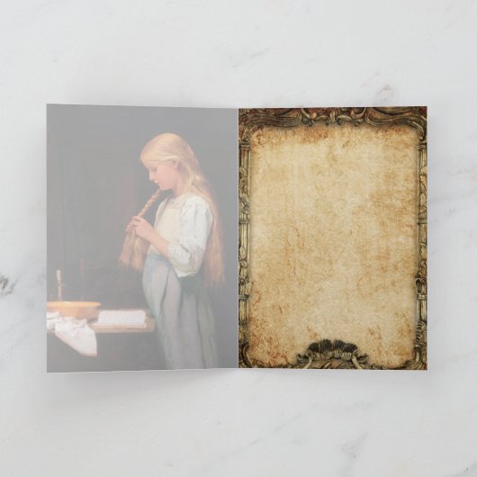 女の子は彼女の髪を編んで勉強する、アルバート・アンカー カード (内部)