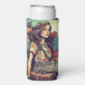 女の子は手荷物を持っている スリム缶クーラー (Seltzer正面)