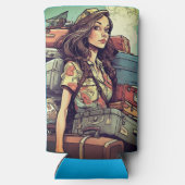 女の子は手荷物を持っている スリム缶クーラー (裏面)