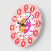 女の子は時間のピンクの赤いオレンジ一流の時計を学びます ラージ壁時計 (傾斜)