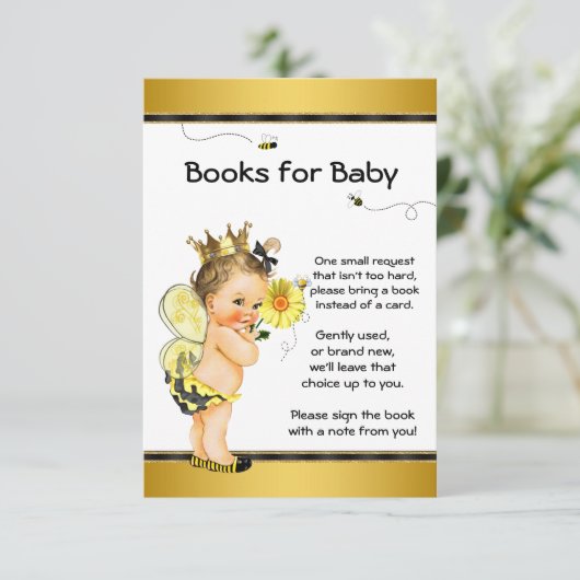 女の子は本を持ってくる赤ちゃんシャワーインサート 招待状 (スタンド正面)