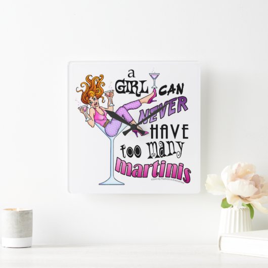 女の子は決して余りにも多くのマルティーニを持つことができません スクエア壁時計 (ホーム)