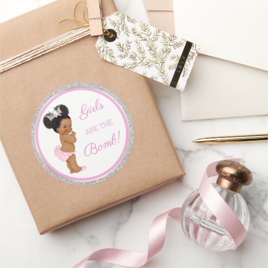 女の子は爆弾だ!浴用景品等ピンクシルバー ラウンドシール (ギフト)