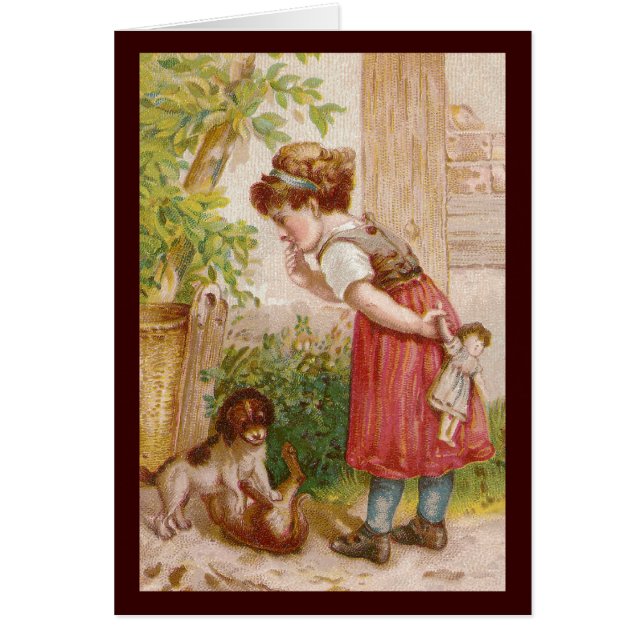 女の子は犬猫のおどけを見ます (正面)