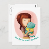 女の子は猫が好きだ。ブルーキャッツ ポストカード (正面/裏面)