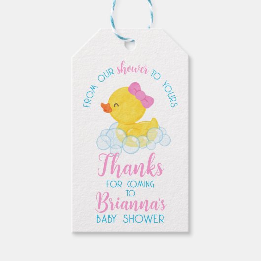 女の子は私たちのシャワーからあなたの赤ちゃんシャワーまで ギフトタグ (正面)