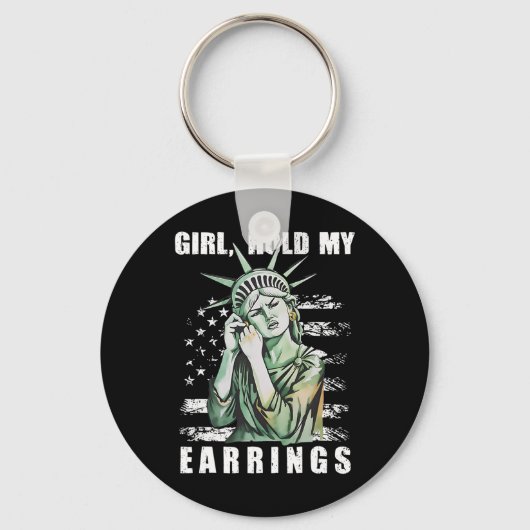 女の子は私のイヤリングの彫像を保持する微妙な抵抗トランプH キーホルダー (正面)