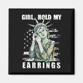 女の子は私のイヤリングの彫像を保持する微妙な抵抗トランプH マグネット (正面)